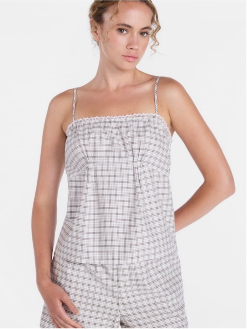 Joyspun Plaid Cami Sleep Top Beige Brown Women's Size XL NWT